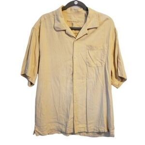 Tommy Bahama Mens Sz L Yellow  Solid Short Sleeve Button Down Dress Shirt